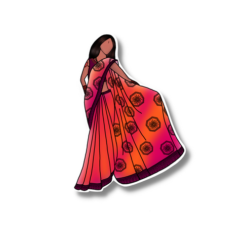 Saree not Sorry Sticker (Orange/Pink/White Border)